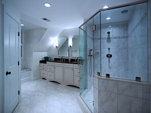Custom bath with marble, granite & glass